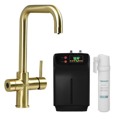 ELLSI IMPROMTA Biometric Controlled Brushed Brass 3-in-1 Instant Hot Water 'D' Shaped Kitchen Tap with Boiler & Filter, PDT-001084-215(BIO)-52 ELLSI IMPROMTA Biometric Controlled Brushed Brass 3-in-1 Instant Hot Water 'D' Shaped Kitchen Tap with Boiler & Filter, PDT-001084-215(BIO)-52